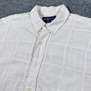 Vintage Polo Ralph Lauren Shirt Mens L White Short Sleeve Patchwork Jacquard